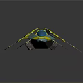 Futuristic Spaceship Model Yellow And Blue With Geometric Patterns Streamlined Wings And Detailed Structure