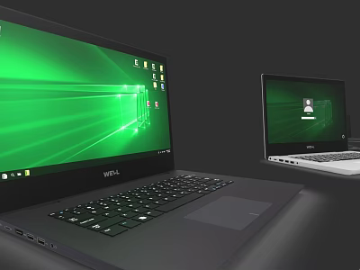Modern Dell Laptops With Green Desktop Screen And User Profile Interface Icons 3d model