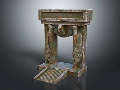 Intricate Classical Stone Entrance Gate With Winged Carved Decorations And Step 3d model