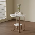 Modern Side Table With Marble Top Gold Legs Vase Flower Cups And Teapot