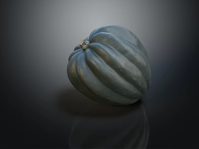Fresh Organic Green Striped Round Squash On Dark Background With Reflection 3d model