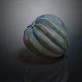 Fresh Organic Green Striped Round Squash On Dark Background With Reflection