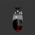 Military Naval Warship With Gray Hull Red Bottom And Radar Antennas
