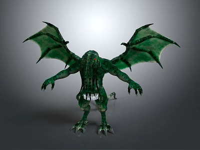 Green Winged Monster Game Movie Character With Tentacled Head And Scaly Body 3d model