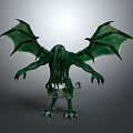 Green Winged Monster Game Movie Character With Tentacled Head And Scaly Body