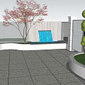 Modern Garden Landscape With Topiary Shrubs Colorful Flowers Paved Patio And Metal Gate
