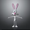 Cartoon White Rabbit Character With Pink Ears Standing And Arms Open In Dark Background