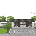 New Chinese Style Gate Noble Entrance Gate Building Corridor Wide View 3d model