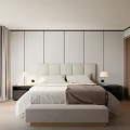 Modern Minimalist Bedroom Interior With Upholstered Headboard Nightstands Table Lamps And Bed Bench