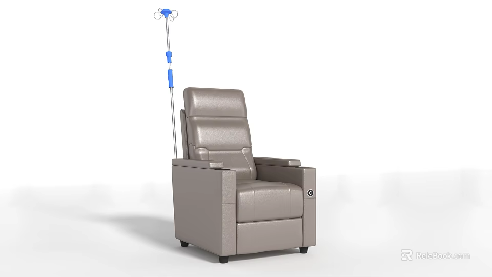 Light Gray Leather Medical Recliner Chair With IV Stand For Patient Use 3d model 