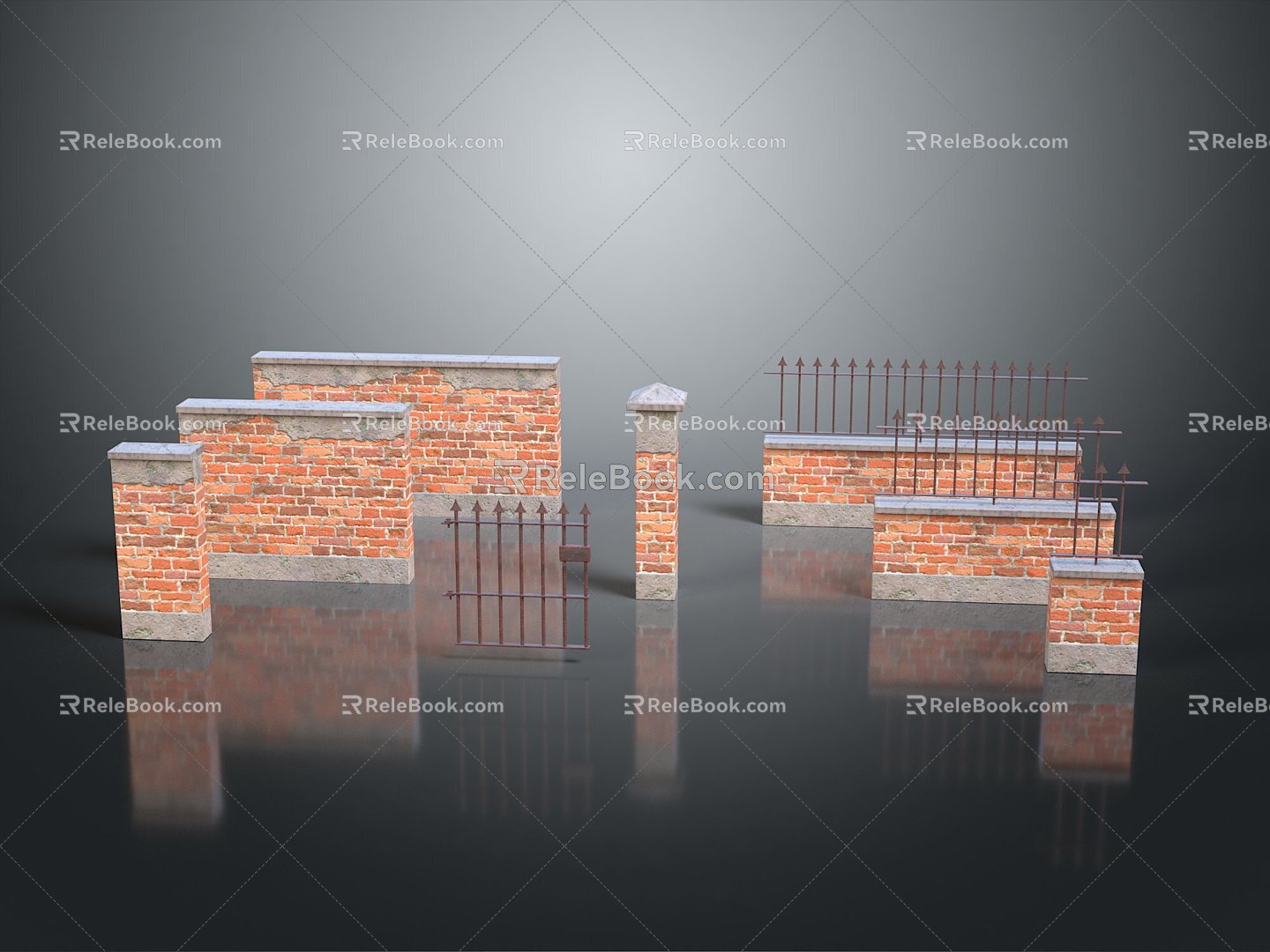 Wall brick wall red brick red brick wall old brick wall old wall outdoor articles realistic 3d model