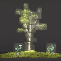 Artistic Cubed Arbor Design With Green Grass And Small Plants Around