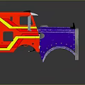 Red And Blue Security Truck With Yellow Stripes And Front Plow Design