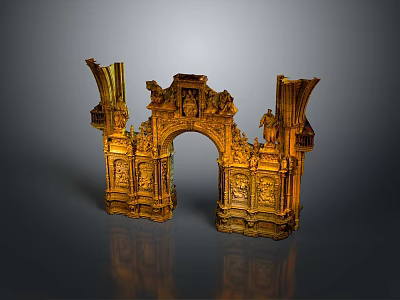 Scenic Golden Carved Archway With Classical Ornate Details And Reflective Symmetrical Structure 3d model