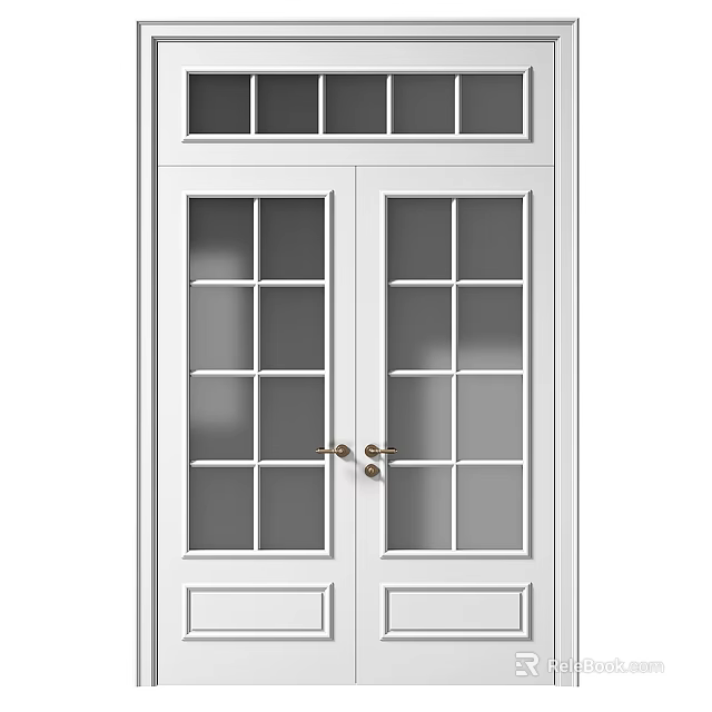 White Double Doors With Glass Panels And Brass Handles For Interior Design 3d model 