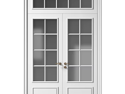 White Double Doors With Glass Panels And Brass Handles For Interior Design 3d model