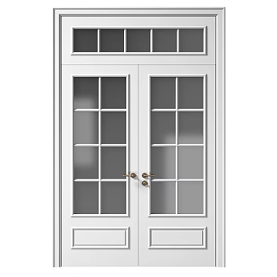 White Double Doors With Glass Panels And Brass Handles For Interior Design 3d model