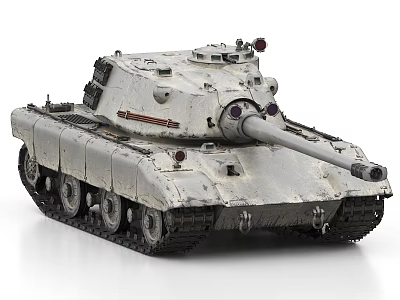 White Military Tank Model With Detailed Tracks Turret And Cannon On White Background 3d model