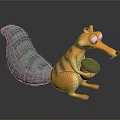 Cartoon Animal Character 3D Model With Orange Striped Body Gray Bushy Tail Holding Brown Nut 3d model