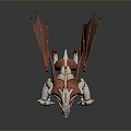 Red and White Mythical Dragon with Large Wings 3D Model Standing Pose