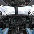 Gray Passenger Plane Flying With Four Engines And Red Tail Logo In Clouds