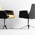 Modern Office Chair With Yellow Black Upholstery Armrests And Rolling Wheels