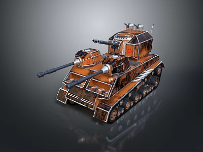 Vintage Industrial Tank 3D Render With Dual Cannons Tracks And Metallic Texture 3d model