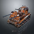 Vintage Industrial Tank 3D Render With Dual Cannons Tracks And Metallic Texture