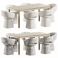 Modern Table and Chair Set With Light Wood Table and Patterned Upholstered Chairs 3d model