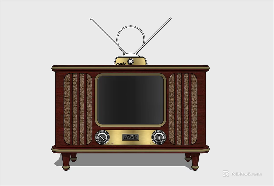 Vintage Wooden TV Set With Rabbit Ears Antenna And Classic Retro Design 3d model 