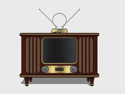 Vintage Wooden TV Set With Rabbit Ears Antenna And Classic Retro Design 3d model