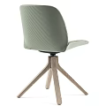 Light Green Fabric Dining Chair With Wooden Tripod Base And Vertical Stripe Texture