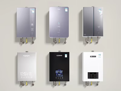 Daily Use Home Appliances Featuring Various Colored Wall Mounted Water Heaters 3d model
