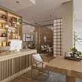 Chinese Style Tea Store With Display Shelves Tables And Open Space Interior