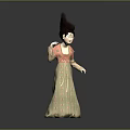 Traditional Ancient Style Woman Figurine In Orange Beige Floral Pattern Dress With High Bun Hairstyle