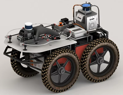 Utility Vehicle With Large Tracks And Wheels Carrying Mechanical Equipment 3d model