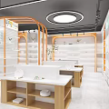 Modern Specialty Store Interior With Bright Lighting Open Layout Display Shelves And Wooden Counters