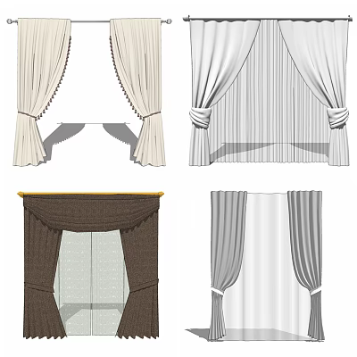 Various Style Curtains with Beige White Striped Brown Gray Designs for Home Decor 3d model