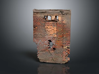 Old Weathered Brick Wall With Damaged Sections And Holes Rough Texture 3d model