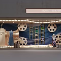 Movie Theme Window Design Featuring Film Reels Movie Camera And Clothing