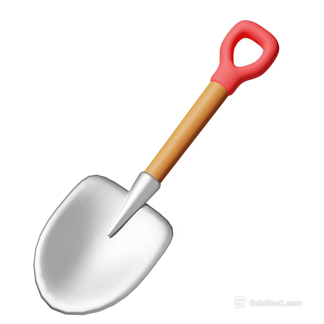 Garden Shovel With Red Handle Wooden Shaft And Silver Blade Tool 3d model 