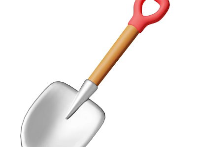 Garden Shovel With Red Handle Wooden Shaft And Silver Blade Tool 3d model