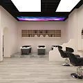 Modern Beauty Hair Salon Interior With Black Leather Chairs Marble Counter And Hanging Lights