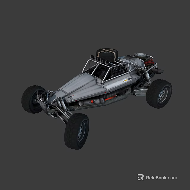 Silver Gray Off Road Dune Buggy Featuring Open Frame Large Tires And Roll Cage 3d model