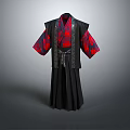 Traditional Japanese Kimono Outfit With Red Floral Sleeves And Black Robe