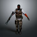 Man Wearing Black Mask Tactical Vest And Mechanical Arm With Camouflage Pants