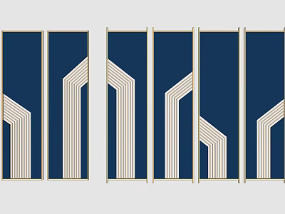 Elegant Modern Navy Blue Room Dividers With White Geometric Line Patterns 3d model