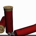 Three Red Federal Shotgun Shells with One Standing and Two Lying 3d model