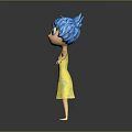 3D Game Movie Character Featuring Blue Hair Yellow Floral Dress And Outstretched Arms