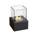 Modern Indoor Fireplace Designs With Glass Panels And Square Base Flames